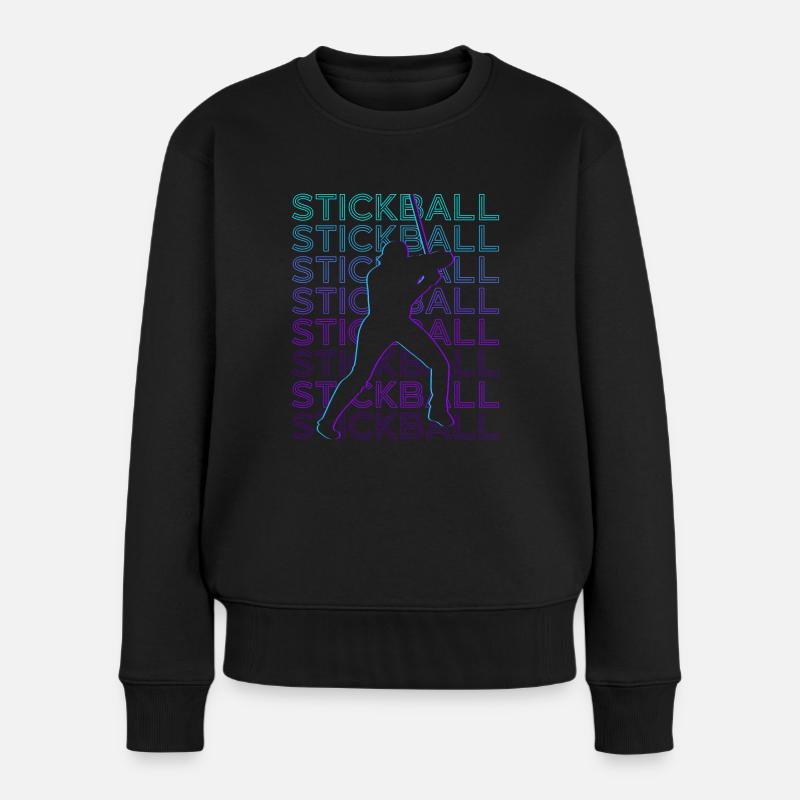 Stickball Spieler Retro - Frauen Premium Bio Pullover - Schwarz