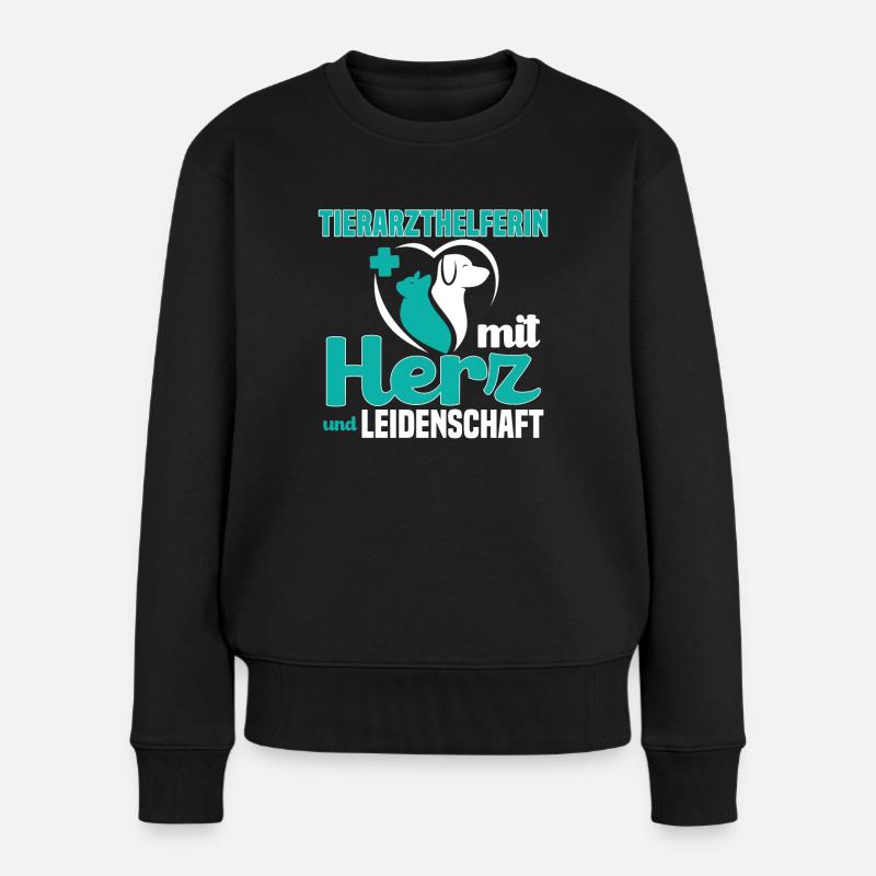 Tierarzthelferin mit Herz und Leidenschaft TFA - Frauen Premium Bio Pullover - Schwarz