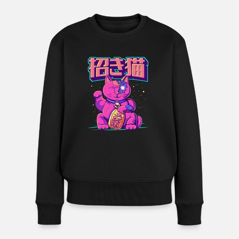 Cyborg Maneki Neko Katze Japanische Cyber-Ästhetik - Frauen Premium Bio Pullover - Schwarz