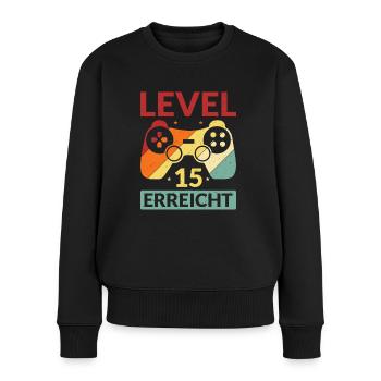 Level 15 Erreicht Gamer - Frauen Premium Bio Pullover - Schwarz - Vorne - Julia (174cm)