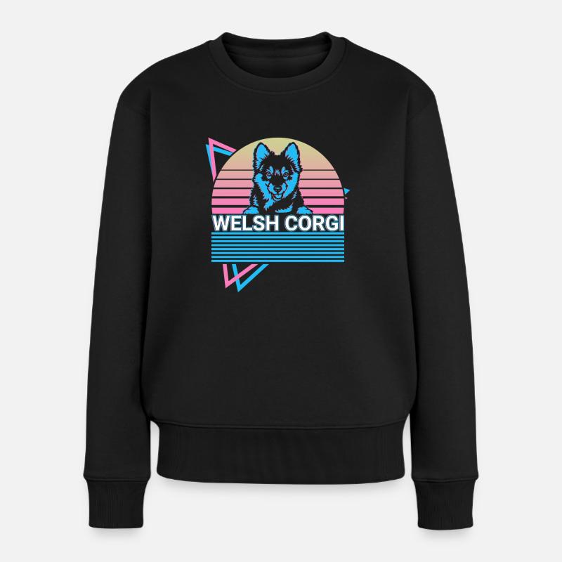 Welsh Corgi Retro - Frauen Premium Bio Pullover - Schwarz