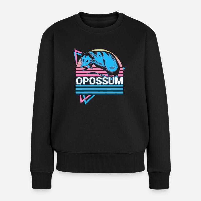 Opossum Retro - Frauen Premium Bio Pullover - Schwarz
