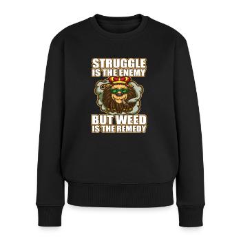 Struggle Is The Enemy But Weed Is The Remedy - Frauen Premium Bio Pullover - Schwarz - Vorne - Julia (174cm)