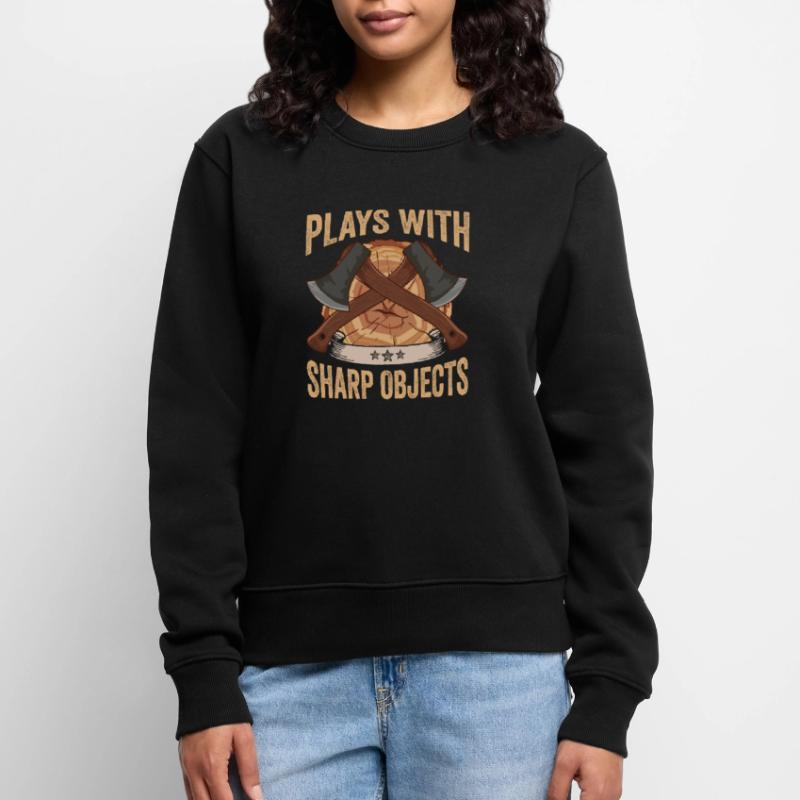 Axt Plays With Sharp Objects Holzfäller Frauen Premium Bio Pullover