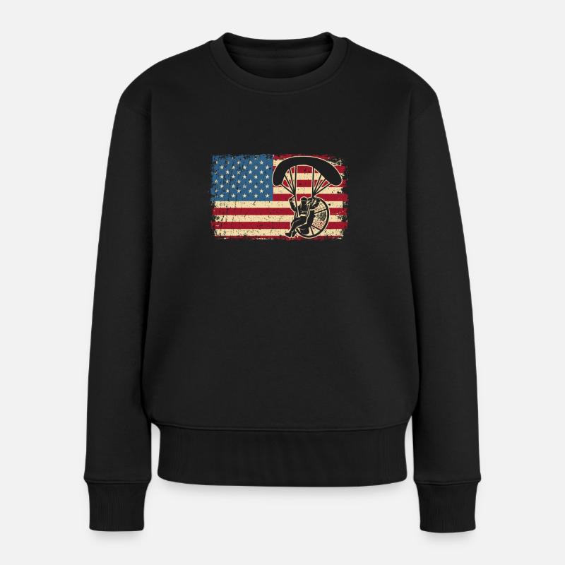 Paragliding Fallschirmspringer USA Flagge Skydive - Frauen Premium Bio Pullover - Schwarz