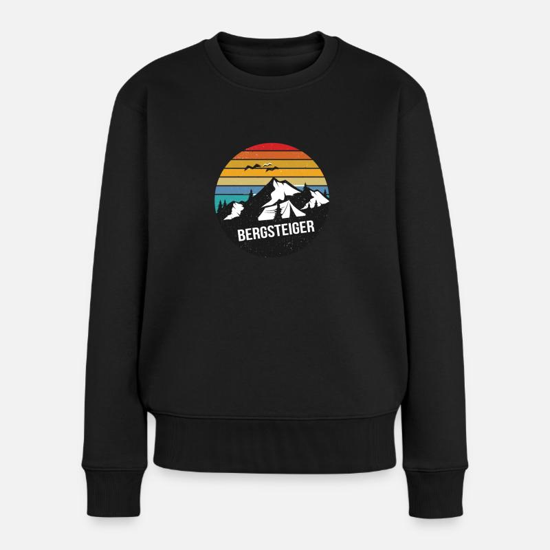 Bergsteiger Wanderer Lustiges Bergmotiv - Frauen Premium Bio Pullover - Schwarz