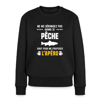 pêche pêcher ne dérangez pas sauf apéro - Pull Premium bio Femme - noir - Devant - Julia (174cm)