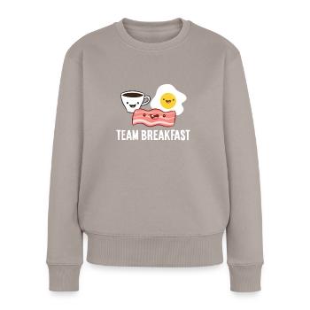 Team Breakfast Love Bacon Eggs And Coffee - Women's Premium Organic Jumper - taupe - Front - Julia (174cm)