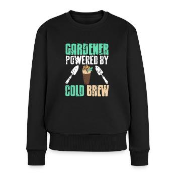 Jardinier propulsé par Cold Brew Cool Vintage Present - Pull Premium bio Femme - noir - Devant - Julia (174cm)