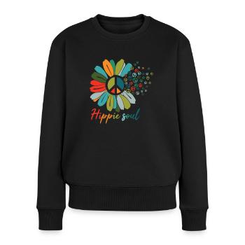 Peace Peacezeichen Flower Power Hippie Blumen bunt - Frauen Premium Bio Pullover - Schwarz - Vorne - Julia (174cm)