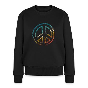 Friedenszeichen - Peace Frieden - Frauen Premium Bio Pullover - Schwarz - Vorne - Julia (174cm)