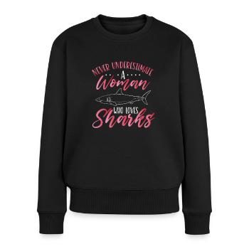 Une femme qui aime les requins - Pull Premium bio Femme - noir - Devant - Julia (174cm)