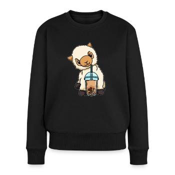 Kawaii Bubble Tea Lama - Women's Premium Organic Jumper - black - Front - Julia (174cm)