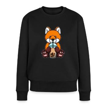 Kawaii Bubble Tea Fuchs - Frauen Premium Bio Pullover - Schwarz - Vorne - Julia (174cm)