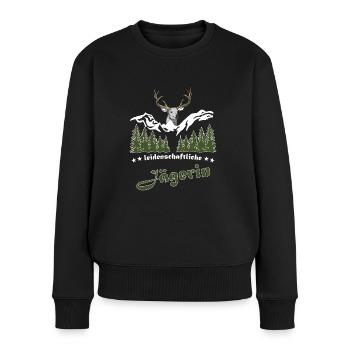 Jägerin Spruch Jagd Hirsch Geschenkidee - Frauen Premium Bio Pullover - Schwarz - Vorne - Julia (174cm)