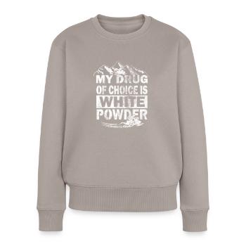 Meine Lieblings Droge weisses Pulver Tiefschnee - Frauen Premium Bio Pullover - Taupe - Vorne - Julia (174cm)