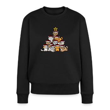 Katzen Weihnachtsbaum - Frauen Premium Bio Pullover - Schwarz - Vorne - Julia (174cm)