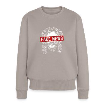 Fake News Antéchrist athée Anti-Christ - Pull Premium bio Femme - taupe - Devant - Julia (174cm)