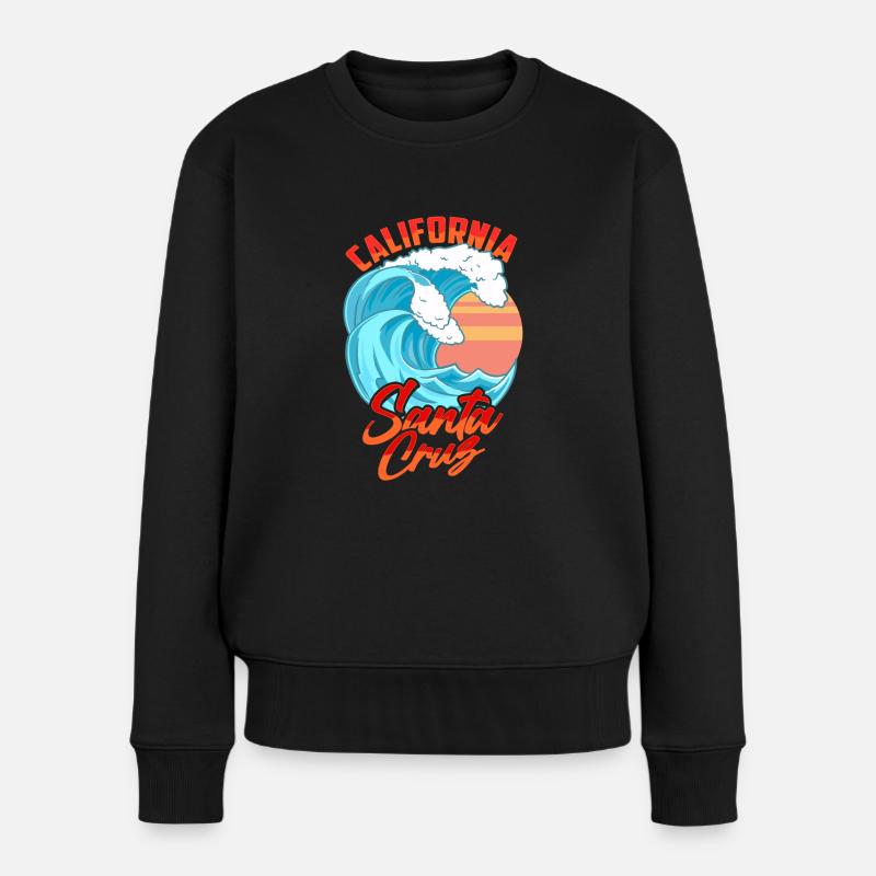 Santa Cruz California Wellen Surf Beach - Frauen Premium Bio Pullover - Schwarz