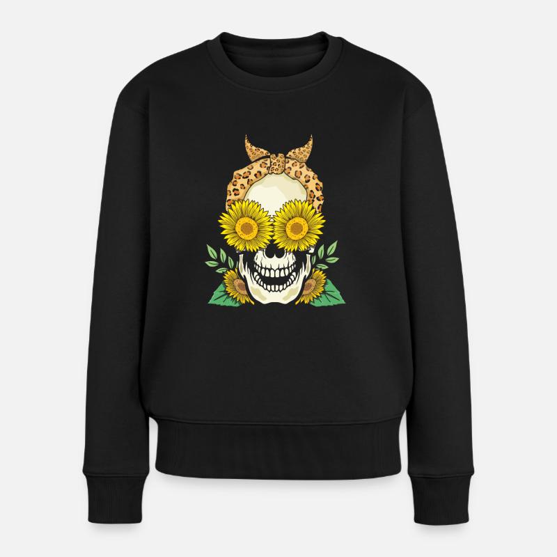 Sunflower Flower Sugar Muertos Day Halloween - Frauen Premium Bio Pullover - Schwarz