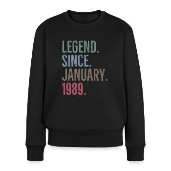 Legende seit Januar 1989 - Frauen Premium Bio Pullover - Schwarz - Vorne - Julia (174cm)