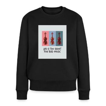 Drei Violinen - Life is too short for bad music - Frauen Premium Bio Pullover - Schwarz - Vorne - Julia (174cm)