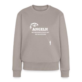 ANGELN DIE UNVERDÄCHTIGSTE ART DES NICHTSTUNS - Frauen Premium Bio Pullover - Taupe - Vorne - Julia (174cm)