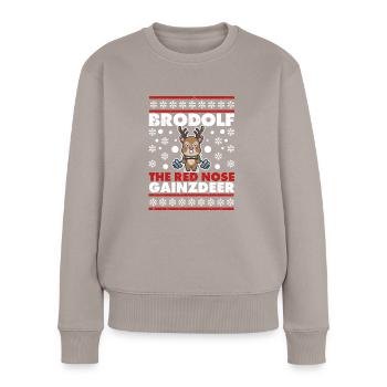 Brodolf The Red Nose Gainzdeer Gym Christmas - Frauen Premium Bio Pullover - Taupe - Vorne - Julia (174cm)