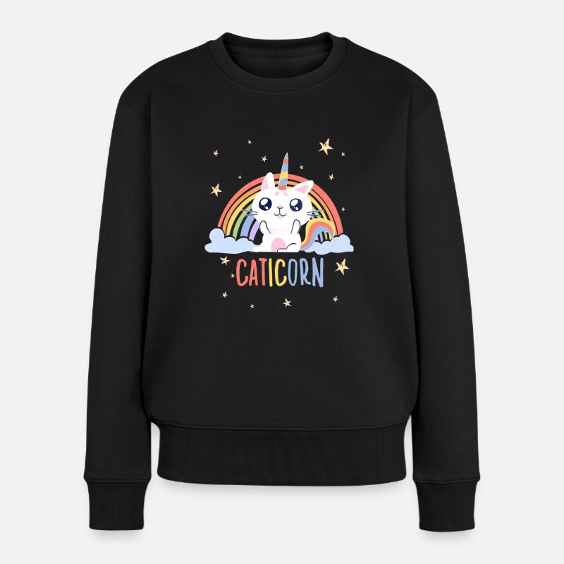 Süßes Caticorn Katze Einhorn Regenbogen Katzen - Frauen Premium Bio Pullover - Schwarz