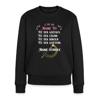 Mamie Fée Humour Grand-mère - Pull Premium bio Femme - noir - Devant - Julia (174cm)