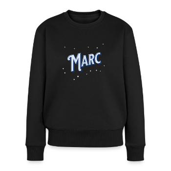 Marc Namen personalisiert - Frauen Premium Bio Pullover - Schwarz - Vorne - Julia (174cm)