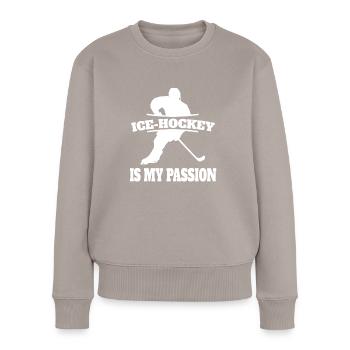 Eishockey Wintersport Geschenk Eishockeyteam - Frauen Premium Bio Pullover - Taupe - Vorne - Julia (174cm)