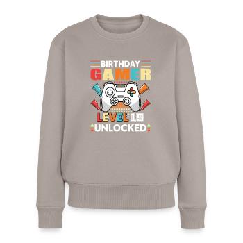 Geburtstag Gamer Level 15 Unlocked 15 - Frauen Premium Bio Pullover - Taupe - Vorne - Julia (174cm)