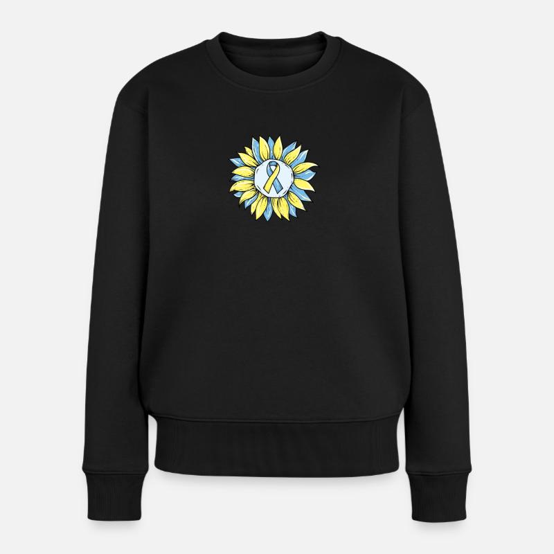Down Syndrome Awareness I Blue Yellow Ribbon T21 - Frauen Premium Bio Pullover - Schwarz