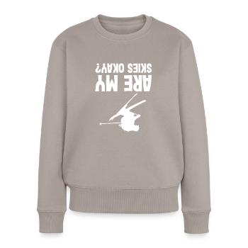 Skiing funny upside down winter sport skier - Frauen Premium Bio Pullover - Taupe - Vorne - Julia (174cm)