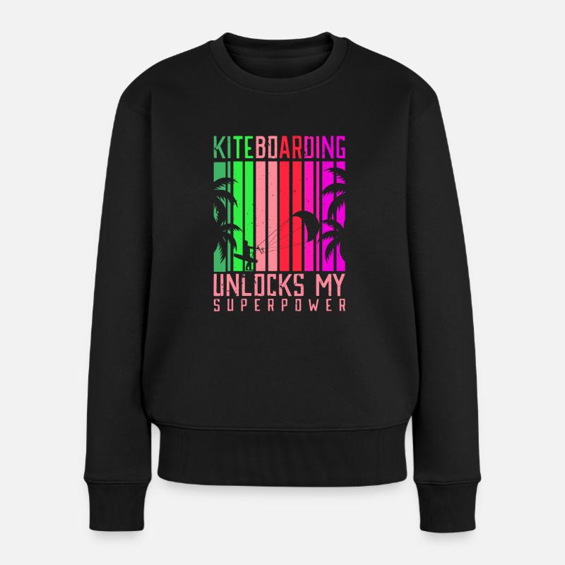 Kiteboarding unlocks my Superpower Lifestyle - Frauen Premium Bio Pullover - Schwarz