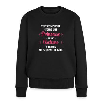 Compliqué princesse et Ciseleuse - Pull Premium bio Femme - noir - Devant - Julia (174cm)
