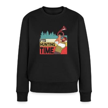 Temps de chasse amusant avec cor de chasse dans la nature - Pull Premium bio Femme - noir - Devant - Julia (174cm)