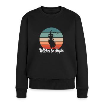 Witches Be Sippin Witch Squad Wine Glass Halloween - Frauen Premium Bio Pullover - Schwarz - Vorne - Julia (174cm)