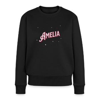 Amelia Namen personalisiert - Frauen Premium Bio Pullover - Schwarz - Vorne - Julia (174cm)
