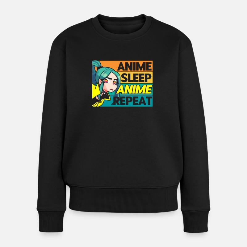 Anime Sleep Anime Repeat - Frauen Premium Bio Pullover - Schwarz