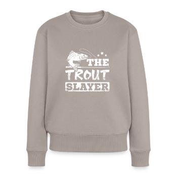 The trout slayer - Frauen Premium Bio Pullover - Taupe - Vorne - Julia (174cm)