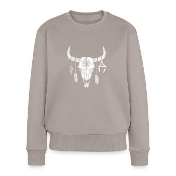 Büffel Schädel Ochse - Frauen Premium Bio Pullover - Taupe - Vorne - Julia (174cm)