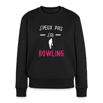 je peux pas j'ai bowling rose - Pull Premium bio Femme - noir - Devant - Julia (174cm)