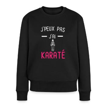 je peux pas j'ai karaté rose - Pull Premium bio Femme - noir - Devant - Julia (174cm)