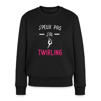 je peux pas j'ai twirling rose - Pull Premium bio Femme - noir - Devant - Julia (174cm)
