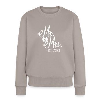 Mr. and Mrs. in 2023 - Women's Premium Organic Jumper - taupe - Front - Julia (174cm)