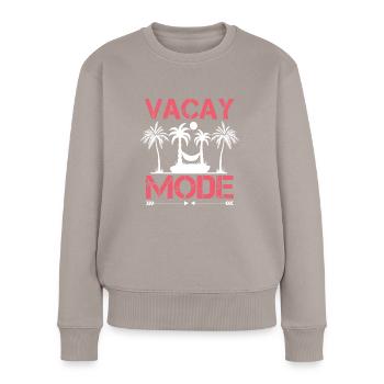 Vacay-Modus-Urlaubs-Road-Trip-Urlaubs-Outfit - Frauen Premium Bio Pullover - Taupe - Vorne - Julia (174cm)