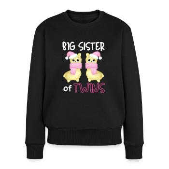 Daughter Promoted to Big Sister of Twins Llama - Frauen Premium Bio Pullover - Schwarz - Vorne - Julia (174cm)