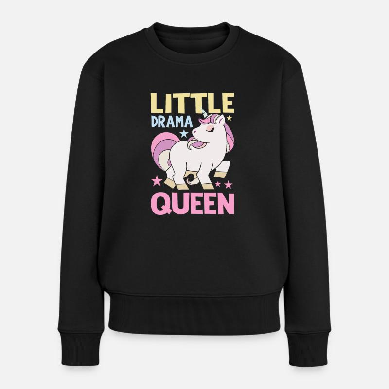 Little Drama Queen Einhorn Zicke Spruch - Frauen Premium Bio Pullover - Schwarz